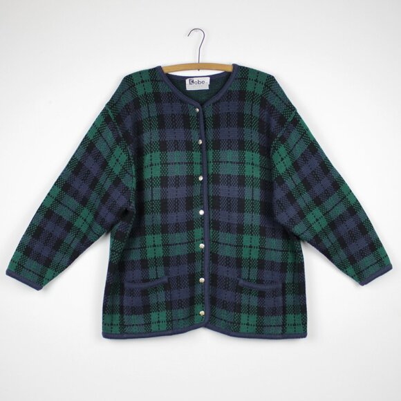 Vintage 90s Plaid Cardigan with Pockets Size Large - Picture 1 of 10